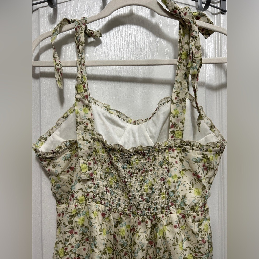 Wild Fable Mini Dress Womens L Large Cream Floral Bow Tie Sleeve Cottagecore NWT - Picture 14 of 16
